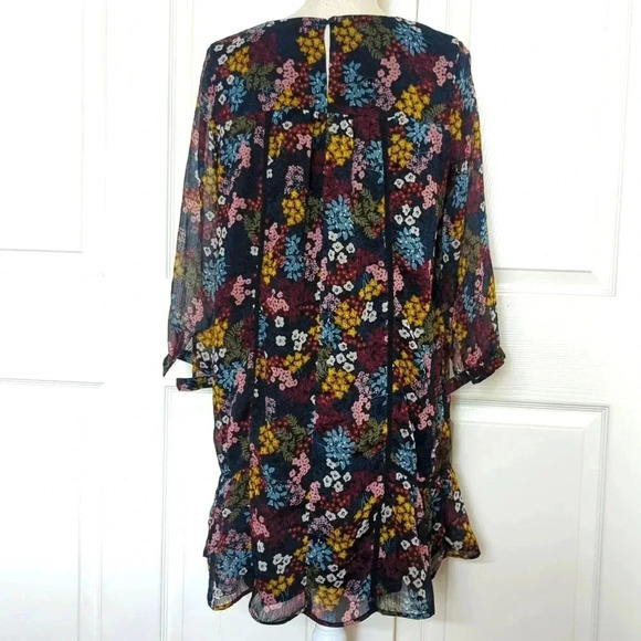 Loft Navy Colorful Wildflower Floral Long Sleeve Mini Shift Dress - Picture 8 of 10